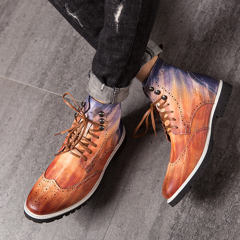 Men's Boots Work Boot Men Casual Hiking Boots Men's Mid-Top Retro High-Top Leather Shoes