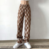 Julia Fox Low Rise Jeans Slim Fit Casual Brown Plaid