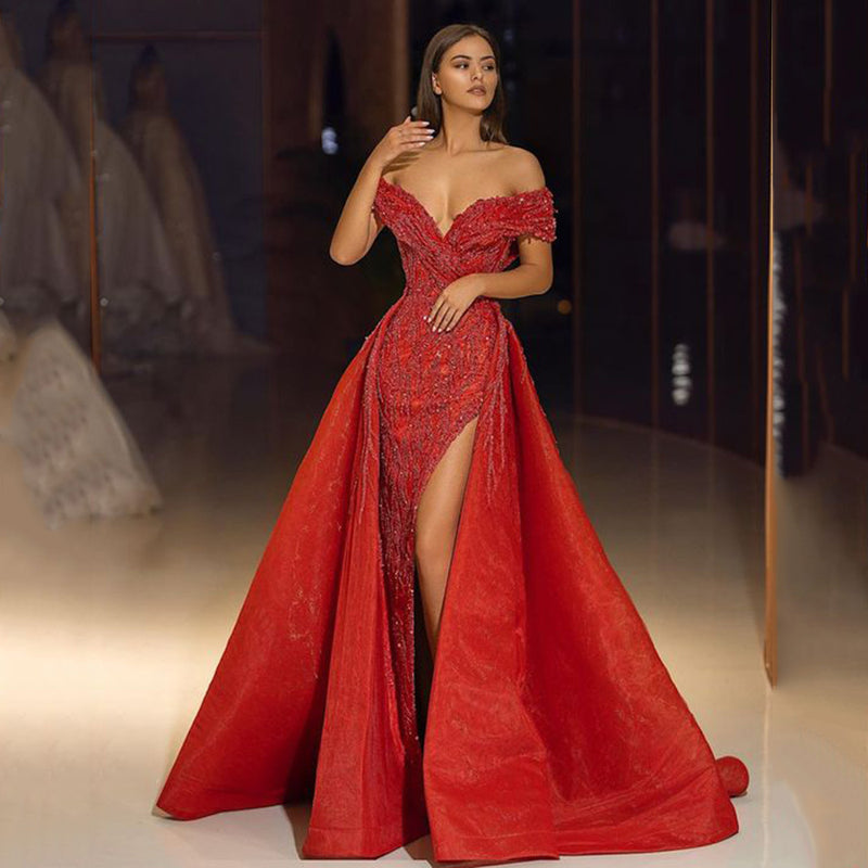 Long Homecoming Dresses Women's Single Sexy Dress Trailing Slim-Fit Evening Dress