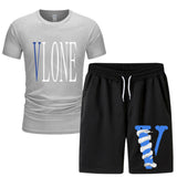 Vlone T Shirts & Shorts 2 Piece Set Men 'S Summer Printed Sports Short-Sleeved T-Shirt Set