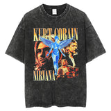 Nirvana T Shirt Vintage Kurt Donald Cobain Character Print T-Shirt Loose Hip Hop Distressed