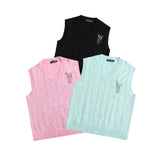 Men Sweater Chain Pin Sleeveless Sweater Vest Men Vest Coat