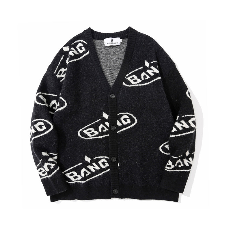 Men Sweater Letter Jacquard Sweater Coat Men's Cardigan Sweater