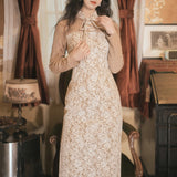Coachella Music Festival Outfits Vintage Cheongsam Dress Slim Fit Lace Floral Long Dress