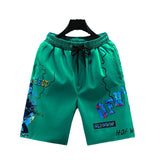 Men White Shorts Summer Ice Silk Shorts Printed Shorts Beach Pants