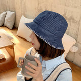 Women Bucket Hat Denim Blue Soft Top Foldable Basin Hat