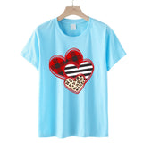 Valentine's Day T Shirts Couples Leopard Print Heart Printing Women's Pullover T-shirt