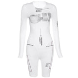 Fall Women's Clothing New Size Printed High Waist Tight Long Sleeve Casual Sports One-Piece Shorts for Women