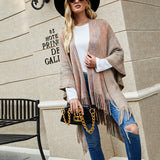 Women's Cardigan Knit Sweater Autumn and Winter Striped Cape Tassel Knitted Cardigan for Women