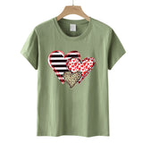 Valentine's Day T Shirt Colorful Plaid Printed Pullover Short Sleeve Women's T-shirt