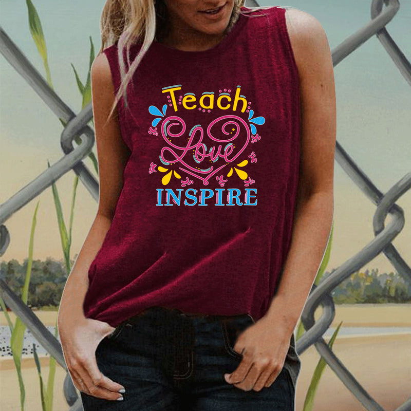 Valentine's Day T Shirt Heart Print plus Size Women's Sleeveless Blouse