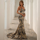 Skin Tight Long Dresses Summer Prom Evening Gown Women Gold
