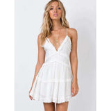 Coachella Music Festival Outfits V-neck Brace Ruffled Holiday Dress Female