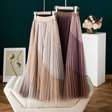 MIDI Mauve Skirt Spring and Autumn Pleated Mesh Skirt High Waist Midi Skirt