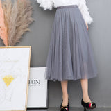MIDI Mauve Skirt Women's Clothing Mesh Skirt Autumn Middle Fairy Female Dress