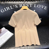 Men T-Shirts Vertical Stripes Solid Color round Neck Ice Silk