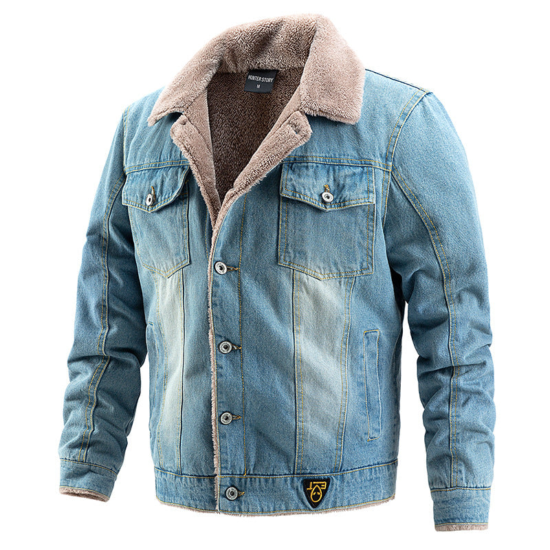 Men Denim Jackets Denim plus Velvet Padded Lapel Fashion