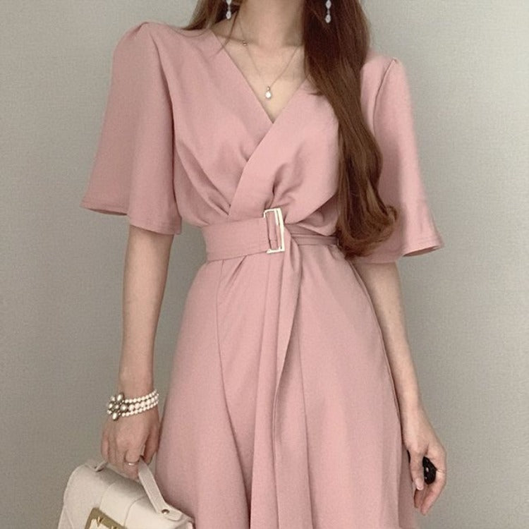 MIDI Mauve Wrap Dress Elegant Graceful Lace-up Dress for Women