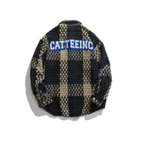 Man Fall Outfits Plaid Stitching Polo Collar Jacket Men's and Women's Casual Jacket