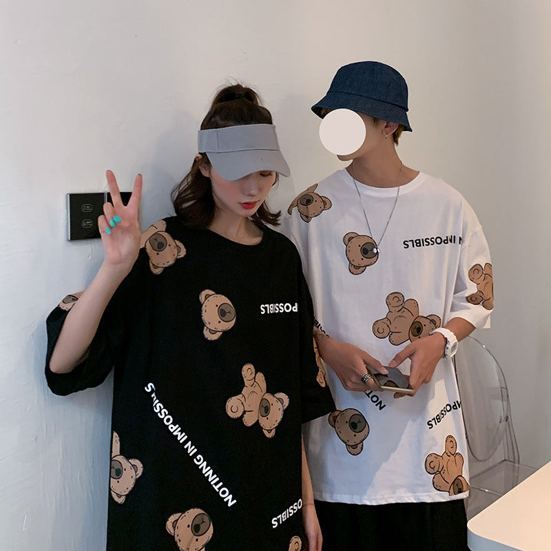 Men T-Shirts Bear Printed Half Sleeve Loose
