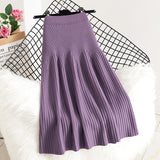 MIDI Mauve Skirt Thickened Knitting Women's Autumn and Winter Skirt