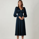 Taffeta Dress Satin Dress Lantern Sleeve Waist-Tight Elegant Slim-Fit Dress