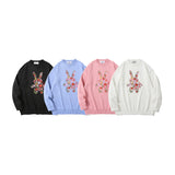 Men Sweater Street Tide Brand Flower Embroidered Sweater Men's Trendy Loose round Neck Sweater