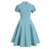 Regency Dress Court Tight Waist Green Doll Collar Lace Light Dress Short Sleeve