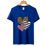 Valentine's Day T Shirts Couples Leopard Print Heart Printing Women's Pullover Short Sleeve T-shirt