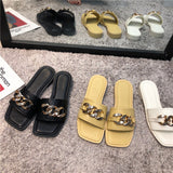 Finn Chain Pointed Toe Mule Summer Metal Buckle Soft Bottom Soft Leather Open Toe Slippers