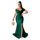Kendall Jenner Wedding Guest Dress Sexy Nightclub V-neck Formal Dress Solid Color Large Slit Dress Short Sleeve
