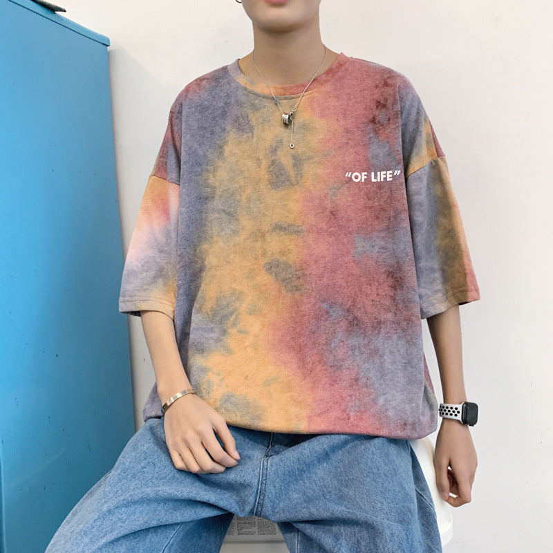 Men T-Shirts Loose Five-Quarter Sleeve Tie-Dye
