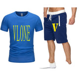 Vlone T Shirts & Shorts 2 Piece Set Men'S Printed Casual Short-Sleeved T-Shirt