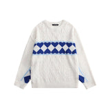 Men Sweater Contrast Color Heart Jacquard Sweater Men's Loose round Neck Pullover