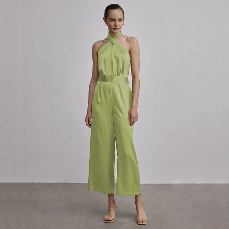 Gloria Vanderbilt Cross Collar Halter High Waist Jumpsuit Wide Leg