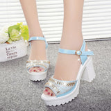 High Heels Slippers Peep Toe Shoes Thick Bottom Muffin Waterproof Word Buckled Chunky Heel Sandals