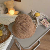 Women Bucket Hat Dome Knitted Fisherman Sun Protection Sunshade