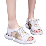 Women Open Toe Sandals Flats Large Size Flat Bottom Stylish Beach Casual Sequin Peep Toe Lace-up Sports Sandals