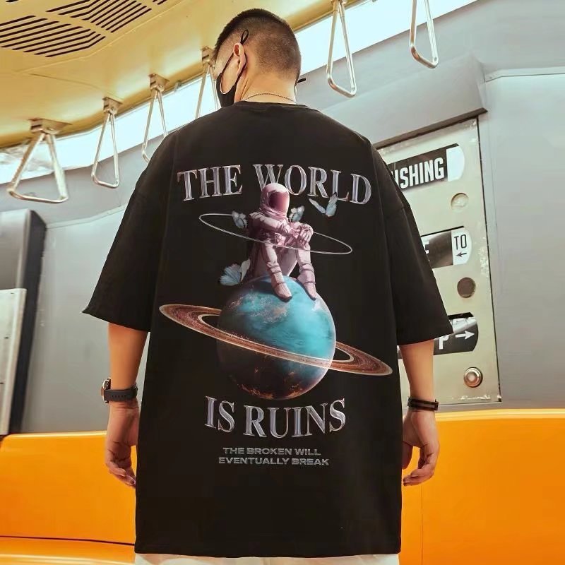 Men T-Shirts round Neck Printed Loose Half Sleeve