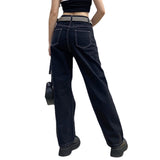 Julia Fox Low Rise Jeans Wings Printing Straight Jeans Hot Girl Low Waist All-Match Slimming Casual Pants