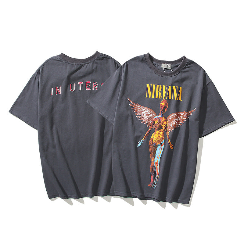 Nirvana T Shirt Rock Distressed Couple Loose Retro T-Shirt Fog