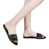 Women Open Toe Sandals Flats Summer Casual Slippers Flat Bottom Sequin Beach Shoes