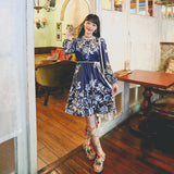 Coachella Music Festival Outfits Vintage Printed round Neck Long Sleeve Big Hem Dress