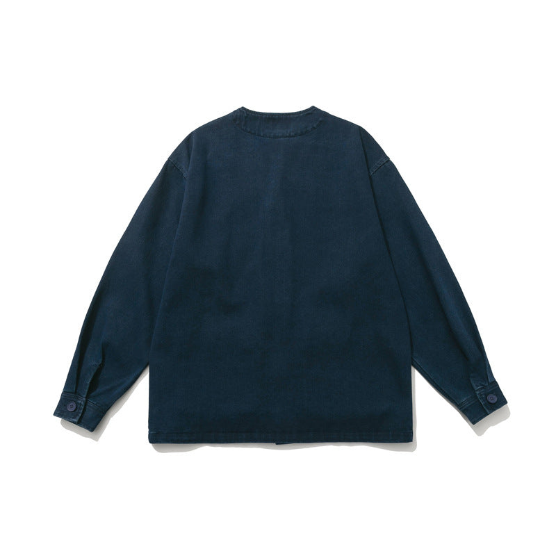 Men's Denim Jackets Solid Color Jacket Men's Stone Washed Patch