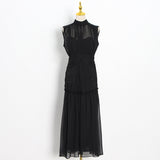 Mauve Dress Women's Autumn Chiffon Small Stand Collar Solid Color Stitching Dress