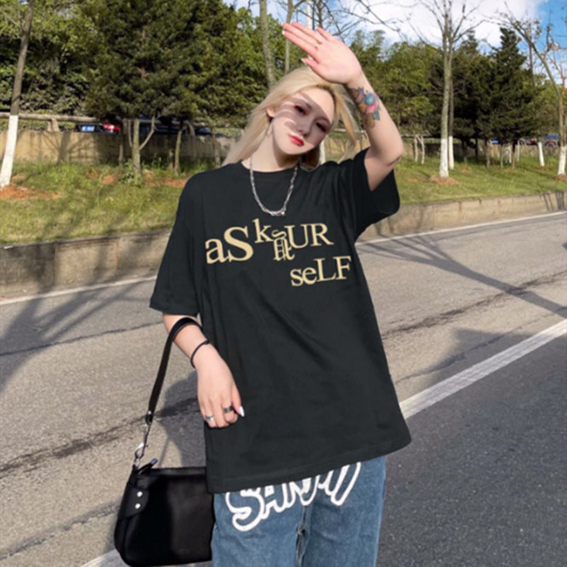 Askyurself T Shirt Short Sleeve Men's Loose T-shirt Women's Summer