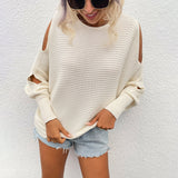 Women Pullover Knit Sweater Women's Autumn and Winter Sleeve Hollow Sweater