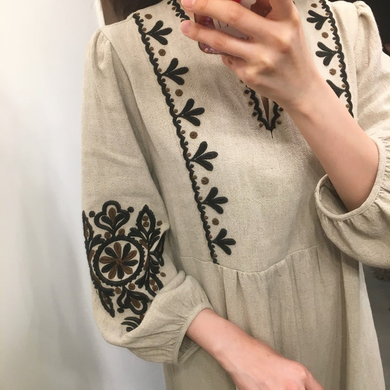 Coachella Music Festival Outfits Flower Loose High Waist Long Lantern Sleeve Dress