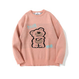 Men Sweater Cartoon Bear Embroidery Knitwear Men's Street Fashion Loose
