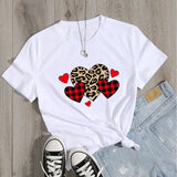 Valentine's Day T Shirts Couples Leopard Print Heart Printing Women's Pullover Short Sleeve T-shirt